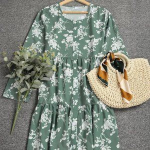 Romantic Button Front Placket V-Neck Long Sleeve Mini Dress